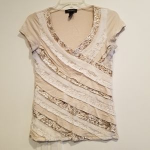 WHBM Cream Lace V Neck Top XS